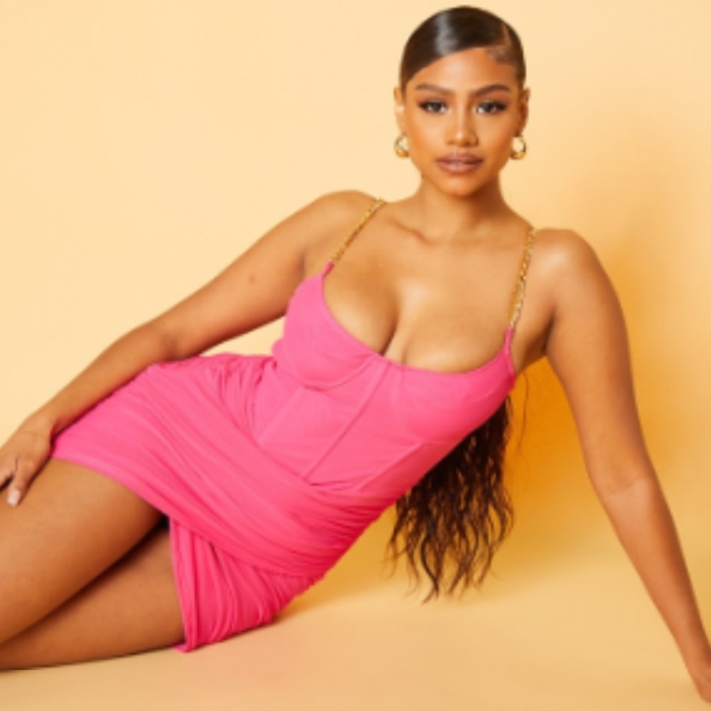 Never worn! PrettyLittleThing “Hot Pink Corset Chain Strap Bodycon Dress” Size 4